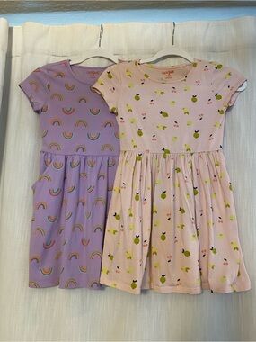 Cat & Jack Pink Fruit Print & Purple Rainbow Short Sleeve Dresses